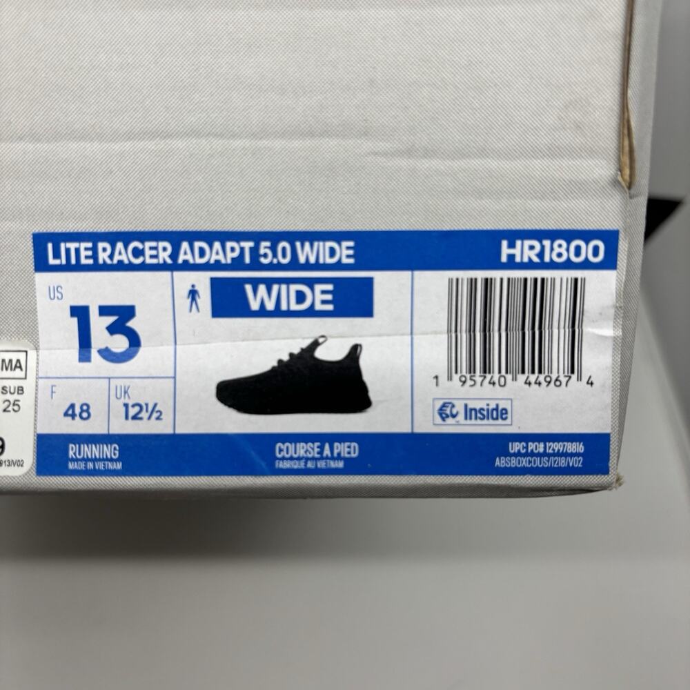 Adidas Lite Racer Adapt 5.0 Mens Size 13 Wide Triple Black Carbon Lifestyle New - Picture 7 of 7